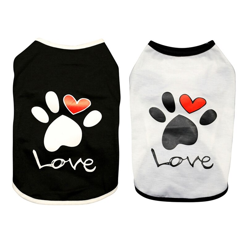 Sommer bomuldsvest t-shirt hund kat hunde tøj med pote trykt hjerte kærlighed frakke kæledyr hvalp sommer tøj tøj