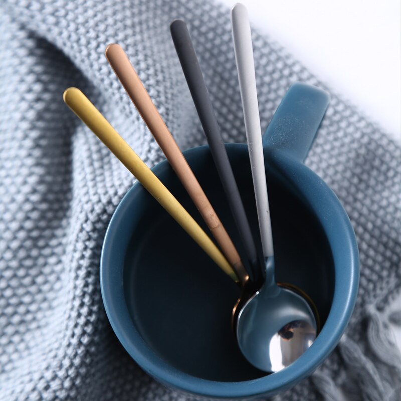 Cuillère à café, Mini accessoires cuillère à dessert cuisine à manger forme ronde café en acier inoxydable, maison