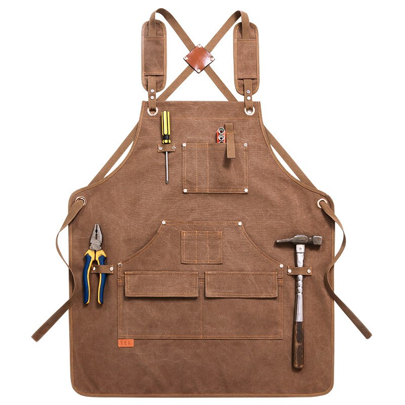 Mandil de herramientas de lona ajustable para hombre y mujer, delantal de utilidad resistente con bolsillos para trabajo de madera, sala de artesanía, taller: Amarillo