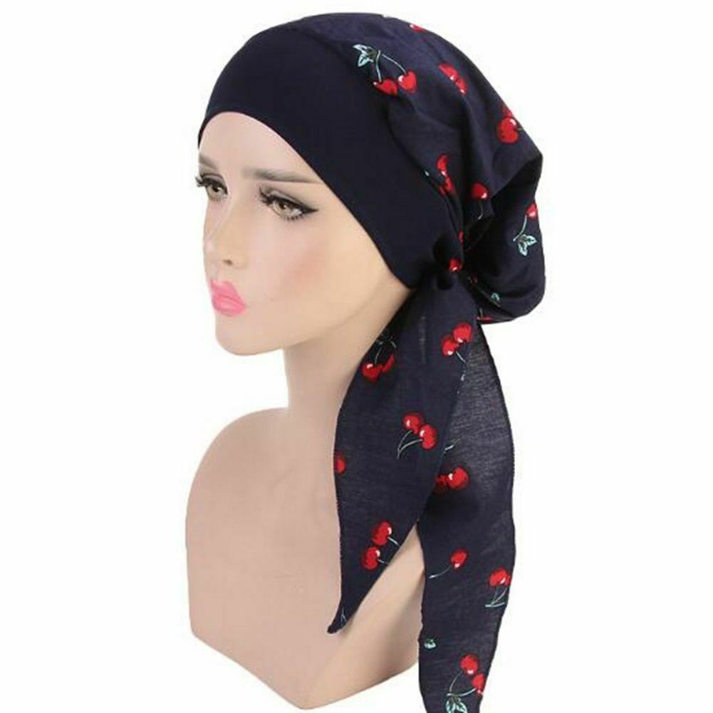Pañuelo indio para la caída del cabello para mujer, hiyab musulmán, gorro turbante, gorro estilo turbante: Navy blue cherry