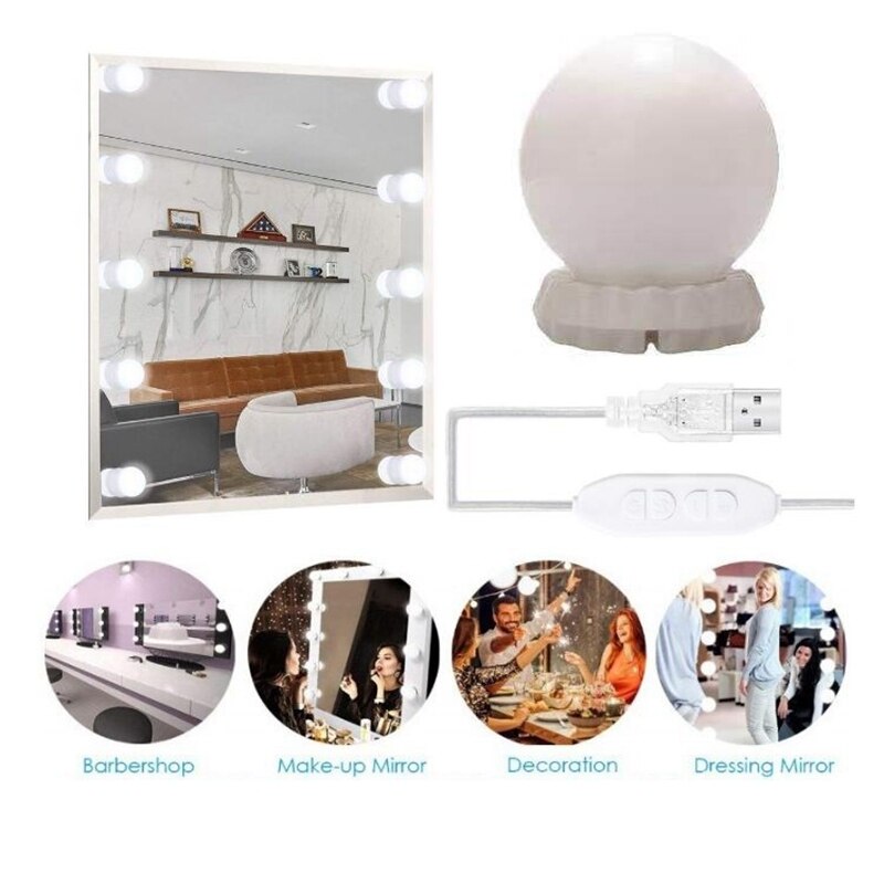 Hollywood stil led spegel ljus makeup spegel usb kosmetisk smink lampa 10 glödlampor kit 3 färger belysning skönhetsdressing