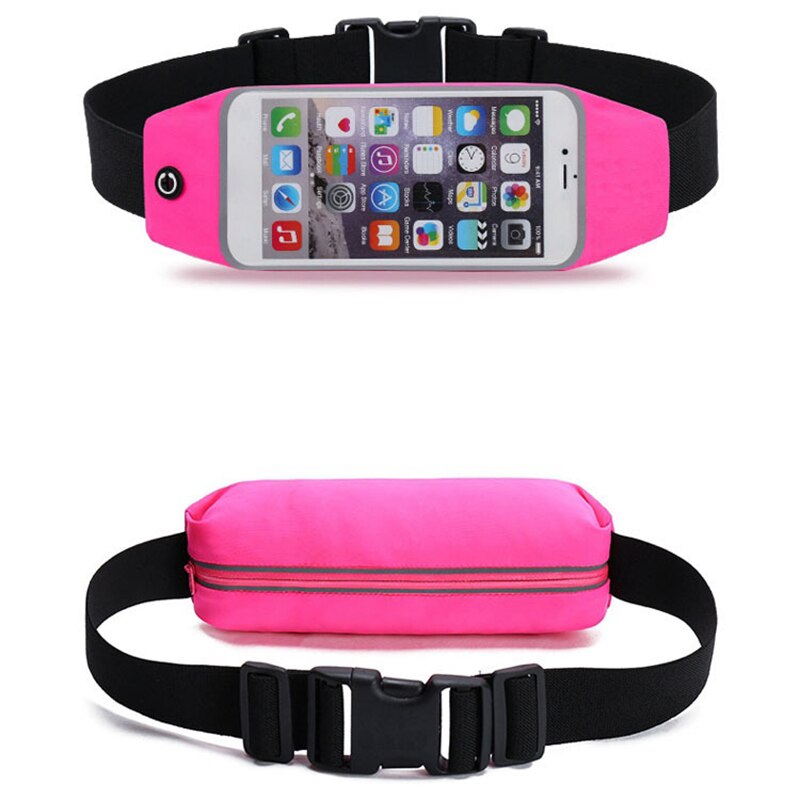 Sports Running Waist Bag Outdoor Jogging Belt Waterproof Phone Bag Case Gym Waist Holder Cover: Rose Red