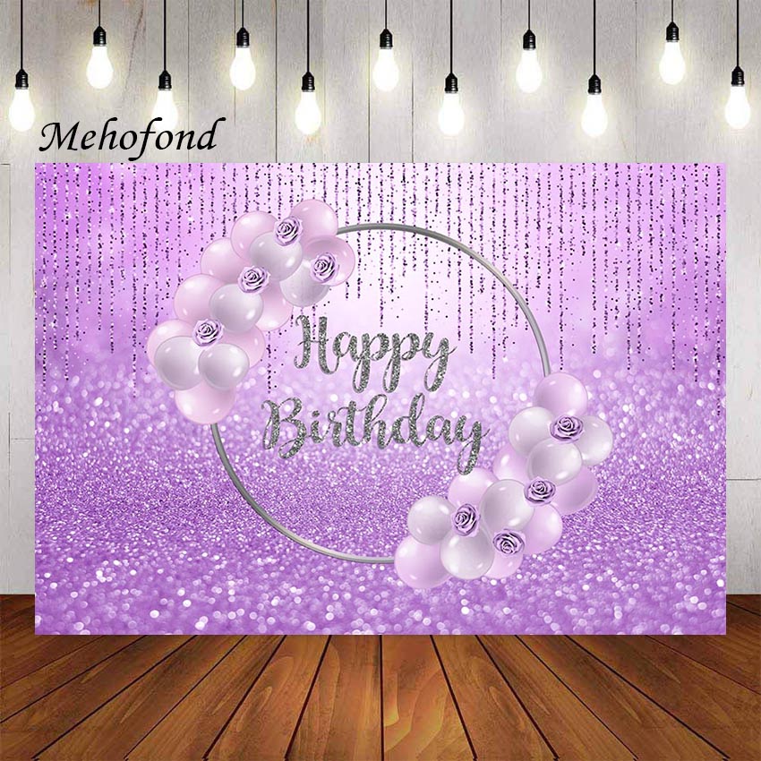 Mehofond Photography Background Purple Rose Glitter Happy Birthday Balloon Girls Women Birthday Party Backdrop Photo Studio Prop