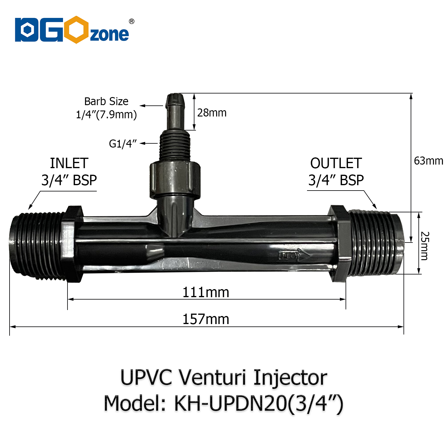 UPVC Venturi Injector for Mixing Liquid Venturi with Valve BSP thread 1/2" 3/4" 1" 1.25" 1.5" 2" DGOzone