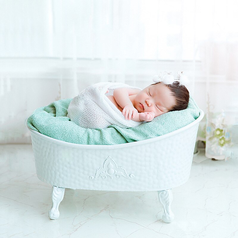 Baby Bath Tub Foldable Baby Shower Bath Tub Photography Props Iron Newborn Bathtub Safe Adjustable Kids Posing Basket Accessorie