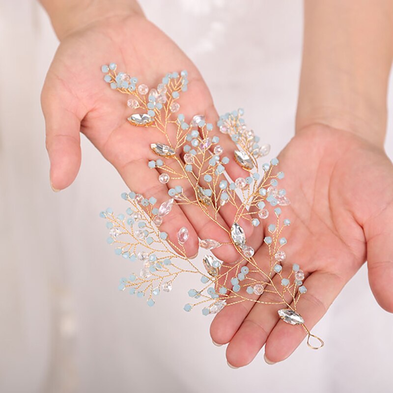 Ensemble de bijoux de mariage dorés Vintage, bandeaux et boucles d'oreilles, accessoires pour cheveux en cristal faits à la main, accessoires pour cheveux diadème de mariée