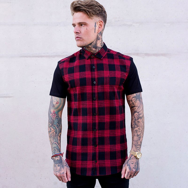 Afslappet streetwear mænds casual kortærmet ensfarvet skjorte slank mænds social shirt brand herretøj: Rød / Xl