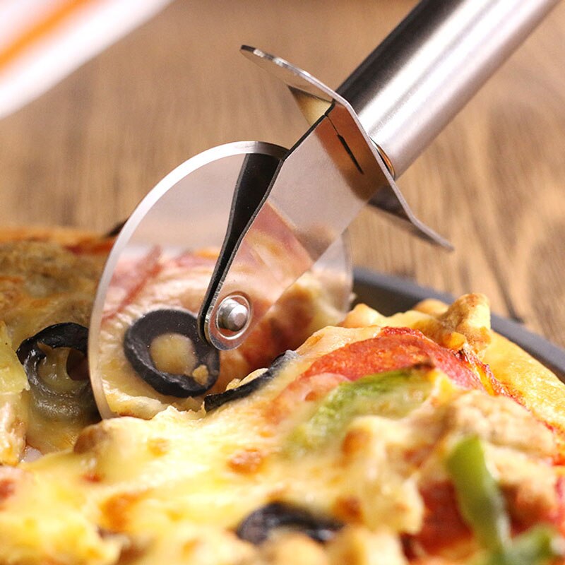 Stainless Steel Pizza Peel Metal Pizza Peel with Handle and Pizza Cutter Wheel Shovel Kitchen Cutter Cake Tool Slicer