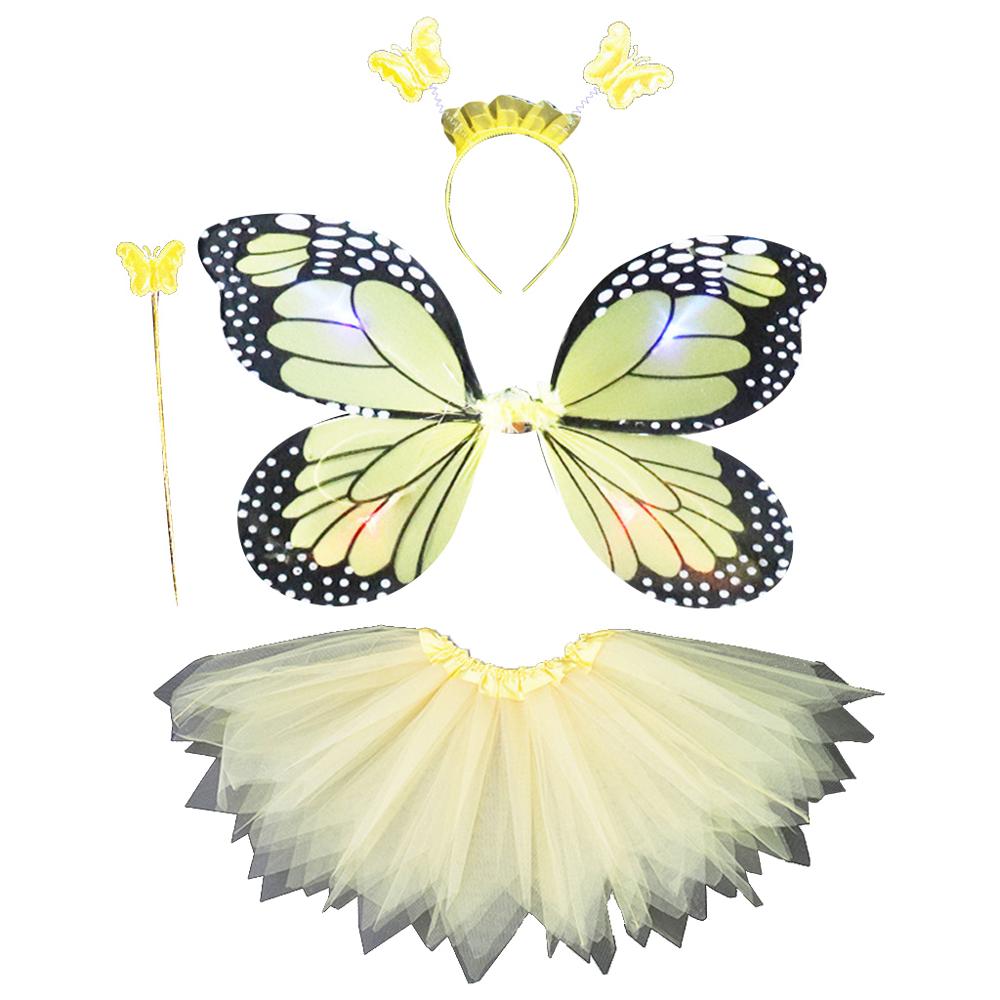 Voksne børn 4 stk fe kostume sæt led simulation sommerfugle vinger spids tutu nederdel pandebånd tryllestav prinsesse piger fest dress up
