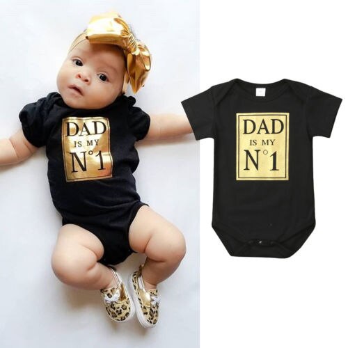 0-24M bebé niñas niño NO.1Bodysuit negro de manga corta de algodón mono trajes ropa