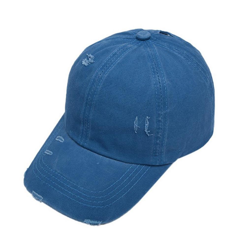 Adjustable Ponytail Distressed Washed Denim Baseball Hat Season Sale: HL