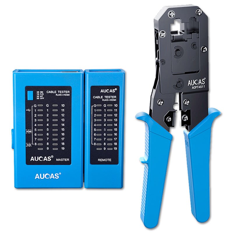 AUCAS RJ45 Crimping Tool Lan Tester Cable Mikrotik Tools Network Cable Tracker Machine Detector Wiring Connector Kit Cat6 Crimp: 2-piece set