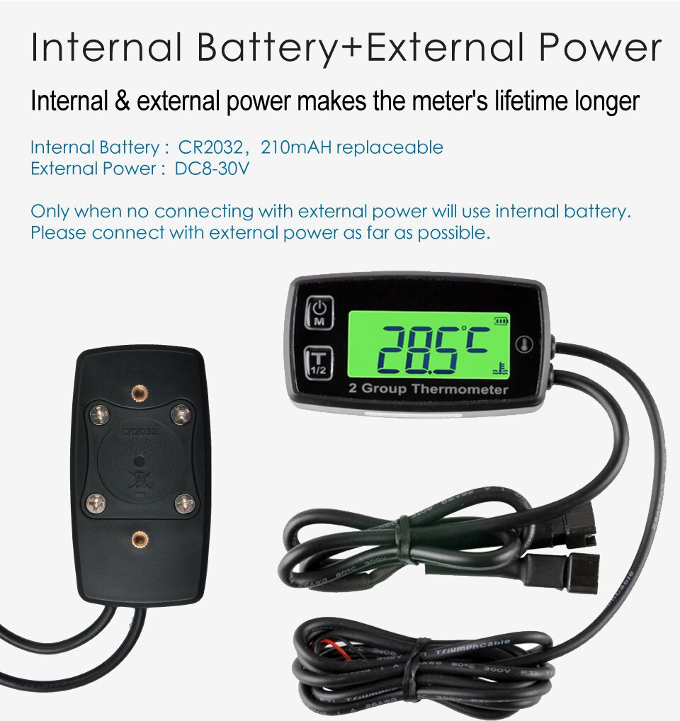 Digitale 2 Temp Meter Thermometer Temperatuur Meter Voor Generator Motorrijwiel Atv Boot Motorolie TM004