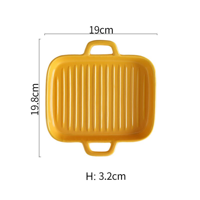 Nordic Solid Rectangle Ceramic Dinner Plate Double Ears Heat Resistant Porcelain Cheese Baking Plate Steak Sushi Fruit Tray: Square Yellow