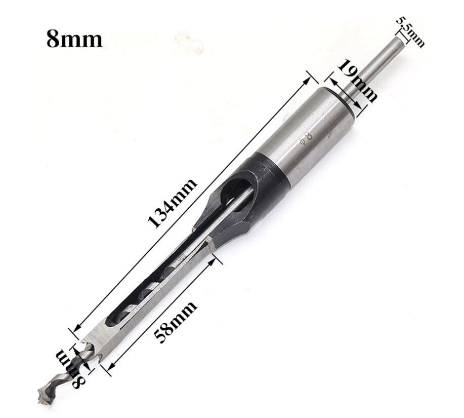 4PCS HSS Twist Drill Bits Square Auger Mortising Chisel Drill Set Square Hole Woodworking Drill Tools Kit Set Extended SawTP-021: 8mm