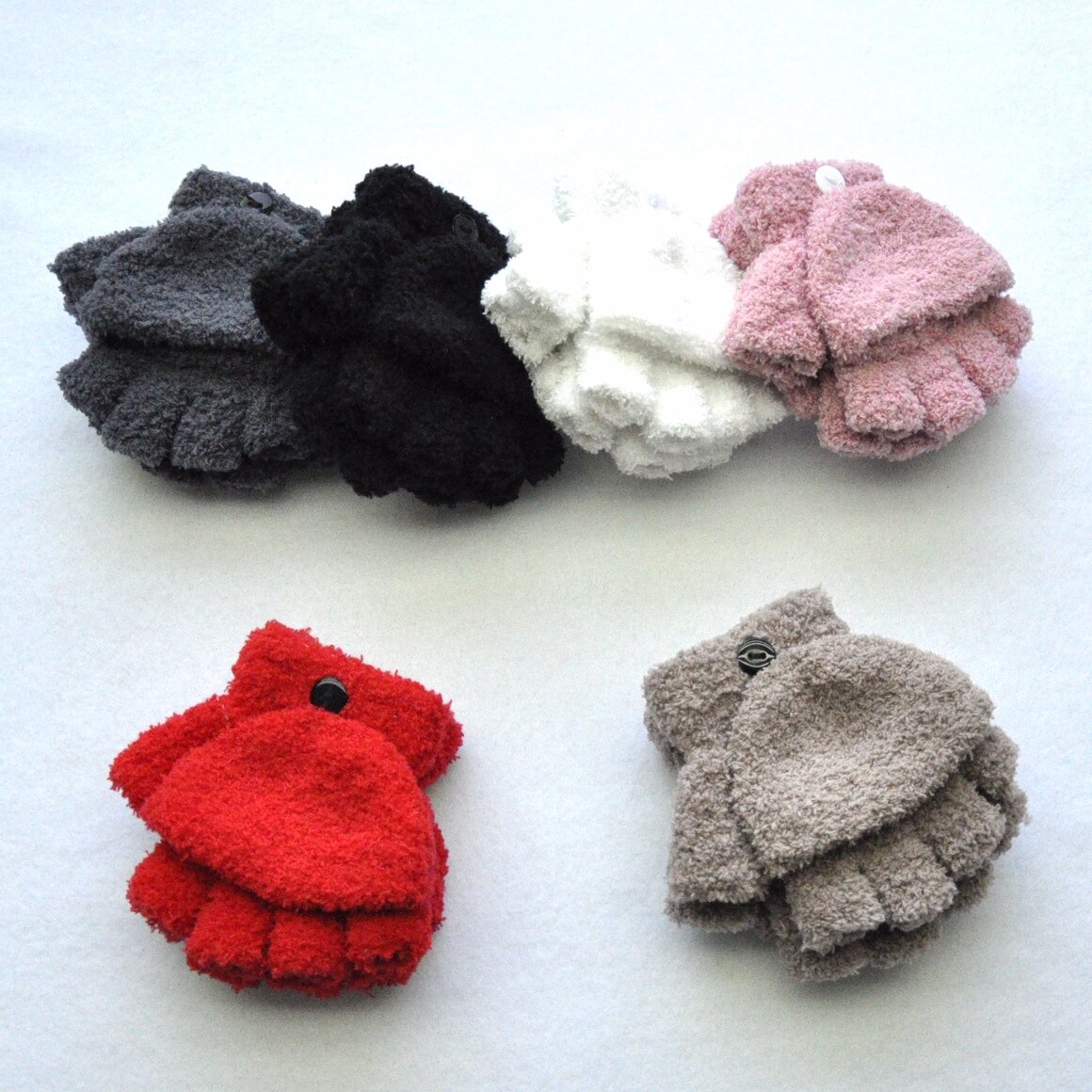 5-11Jahre freundlicher Winter Warme Handschuhe Baby Mädchen Baby Jungen Kaschmir Korallen Vlies Dicken Halb Gefingert Klappe Fäustlinge KF193