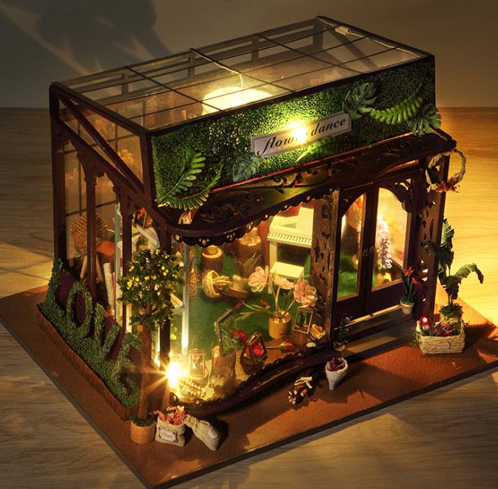 Kwiat sklep DIY robić lalek Dom miniaturowy domek dla lalek w meble piękne zabawki dla dzieci nowy rok prezent na boże narodzenie