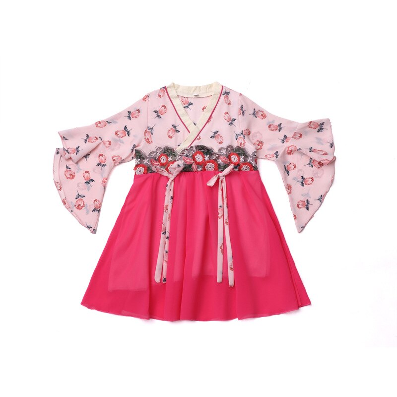 Newly Girls Fairy Dress Traditional Chinese Cheongsam Dress Kids Spring Pink Hanfu Qipao Tang Suit For Children Kids SL1023