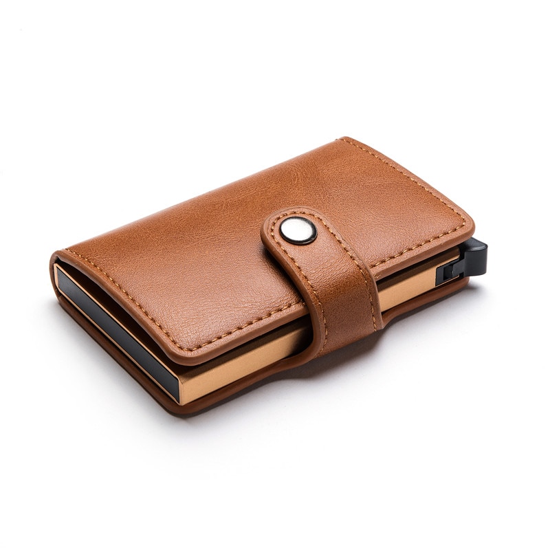 Bycobecy Casual Credit Kaarthouder Hasp Smart Id Card Case Metal Rfid Aluminium Doos Slanke Mannen En Vrouwen Id Houder pu Leer