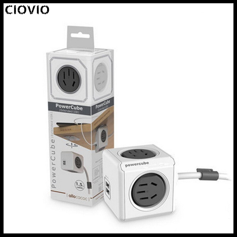 CIOVIO Smart Home Power Cube Socket Plug 4 Outlets With 2USB Power Strip Adapter Multi Switched Sockets