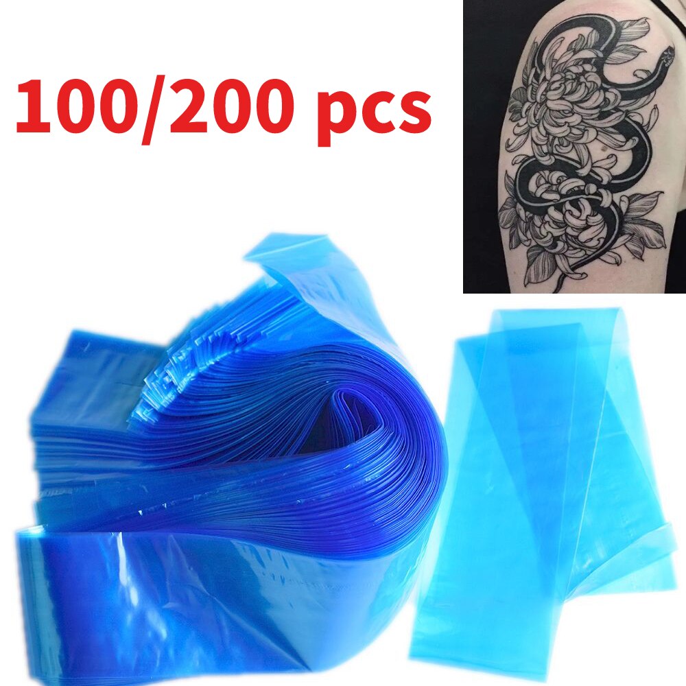 100/200 stk tatovering klip ledning ærmer tasker sikkerheds tatovering maskine cover tasker engangs tatovering tilbehør permanent makeup blå