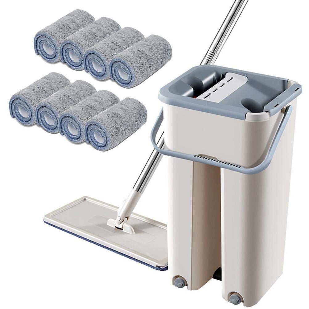 Balai serpillère magique avec tampon microfibre et seau automatique, évite le lavage manuel, pour le nettoyage des sols/parquets, utilisation facile: 8PCS cloth