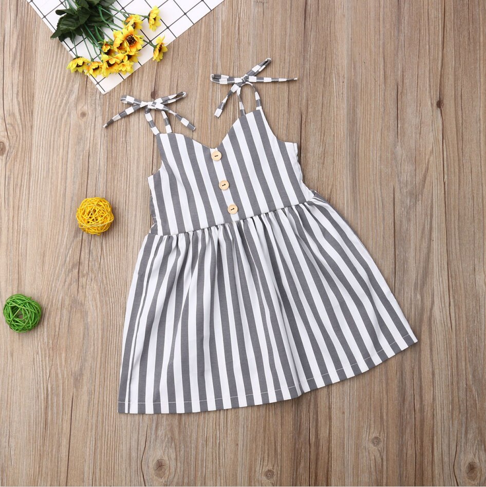 Pudcoco Summer Toddler Baby Girl Clothes Sleeveless Striped Strap Dress Outfit Summer Clothes Sundress: 3T
