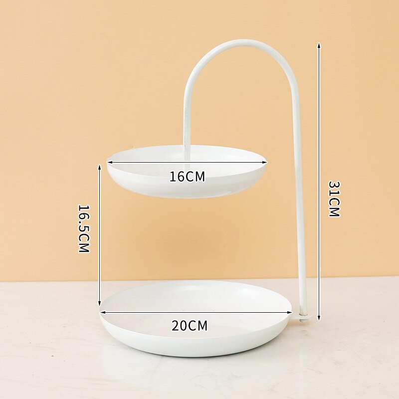 Double-Layer Nordic Iron Fruit Plate Candy Plate Home Living Room Snack Fruit Tray Dried Fruit Plate Storage Basket: White