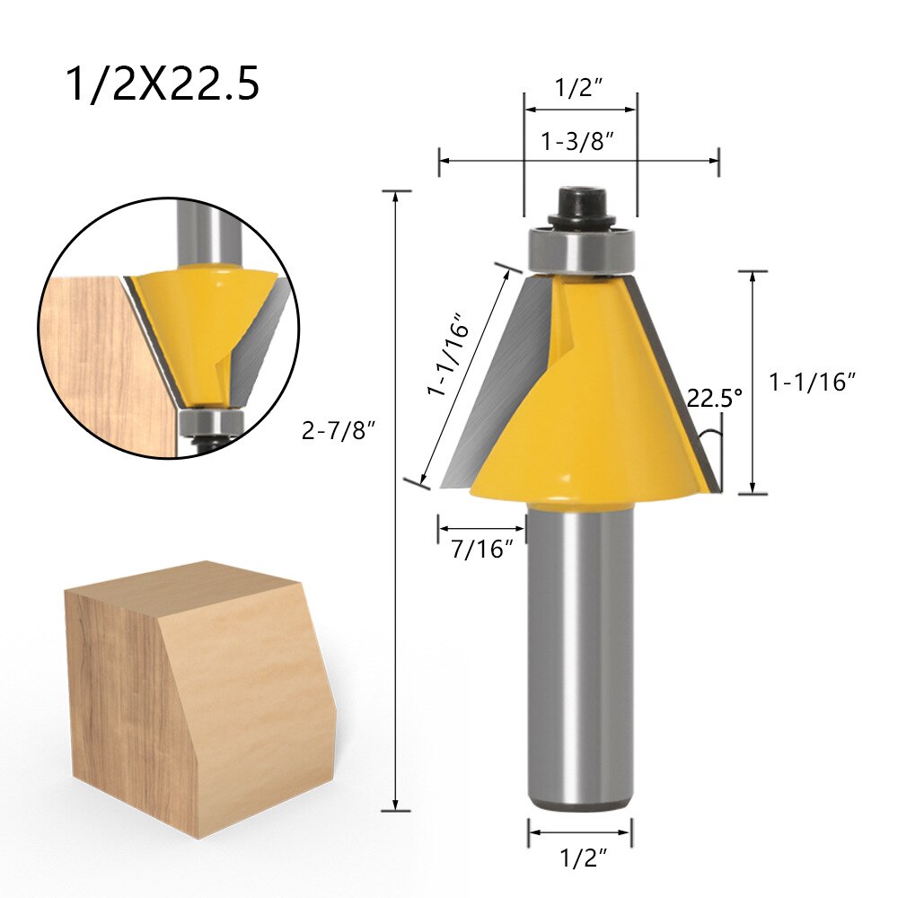 8Mm 6Mm 1/4 Inch 12Mm 1/2 Inch Schacht Chamfer Frees 15 Graden Bevel Rand Frees voor Hout Woodorking Machine Tools: NO14 1l2x22.5