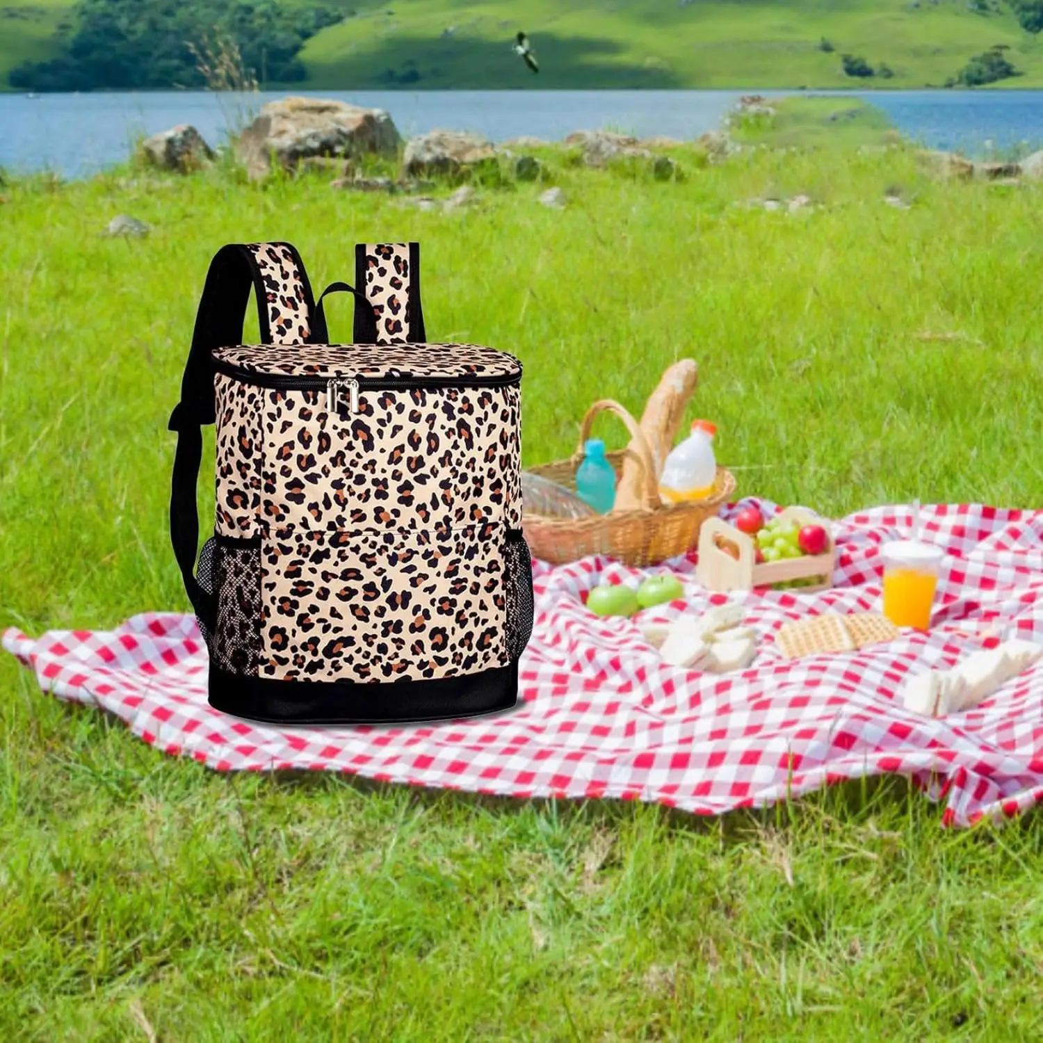 Utendørs bærbar vanntett ryggsekk leopard skulderisolert piknikveske menns og kvinners kjøleveske oppbevaringsveske