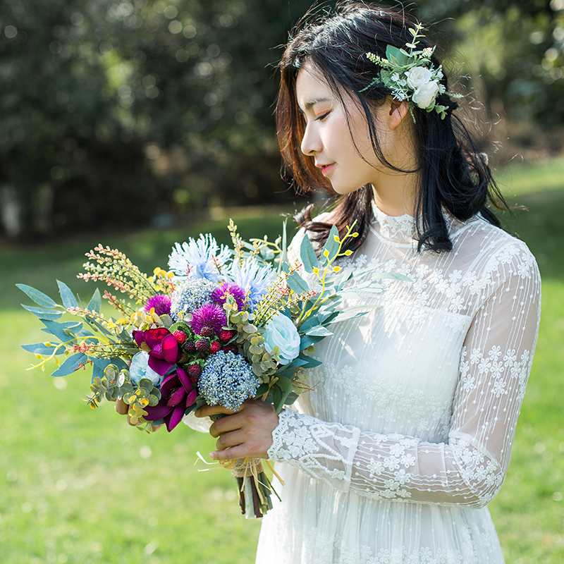 JaneVini Wedding Boeket Handgemaakte Zijden Rozen Hortensia Paars Blauw Bloemen Bridal Hold Boeket Bruiloft Accessoires