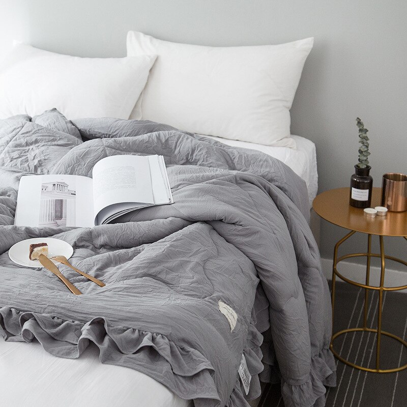 Sommervasket bomuld klimaanlæg dyne blødt åndbart tæppe tyndt ensfarvet dyner sengebetræk seng: 6