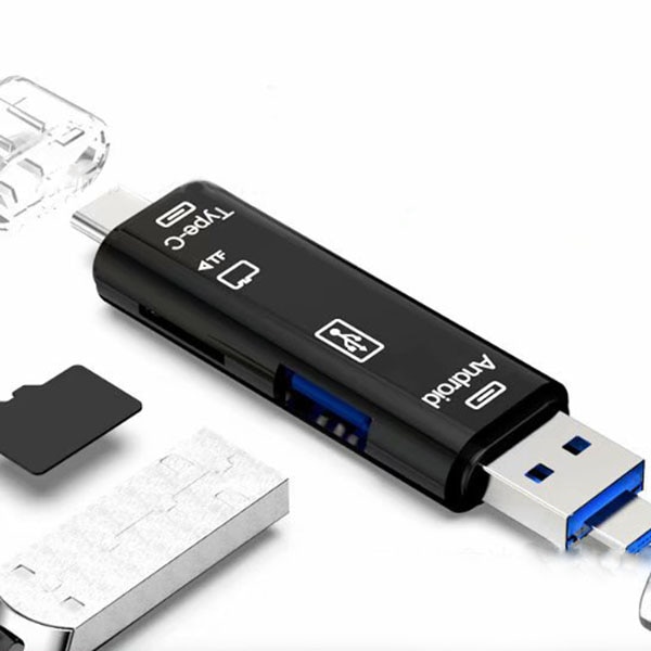 Leitor de cartão otg multifuncional 5-em-1, micro-sd/cartão sd/usb, suporte tf android tipo-c celular/computador/tipo-c uni