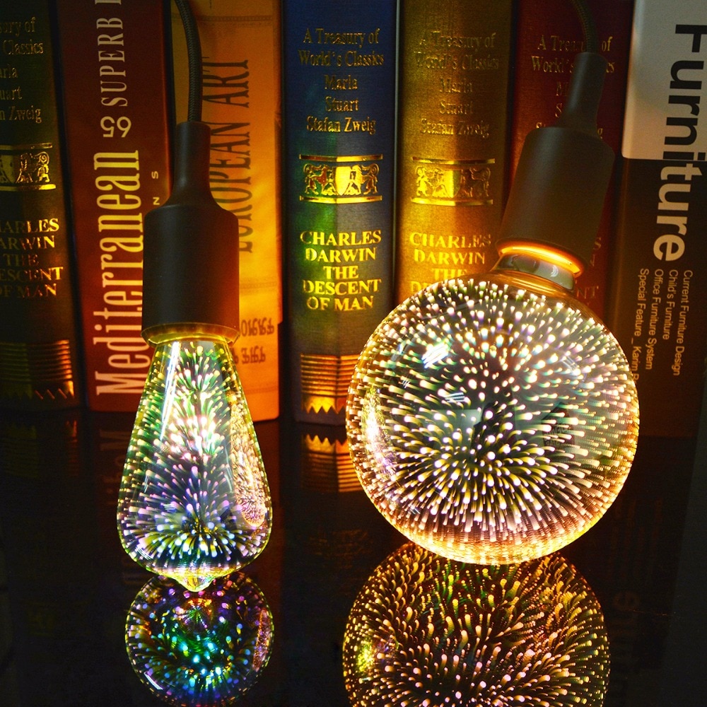 Fée feux d'artifice 3D effet LED lumières Vintage décoratif ampoule 3D lampe à LED 110 V-220 V E27 4 W A60 ST64 G80 G95 G125 pour la maison