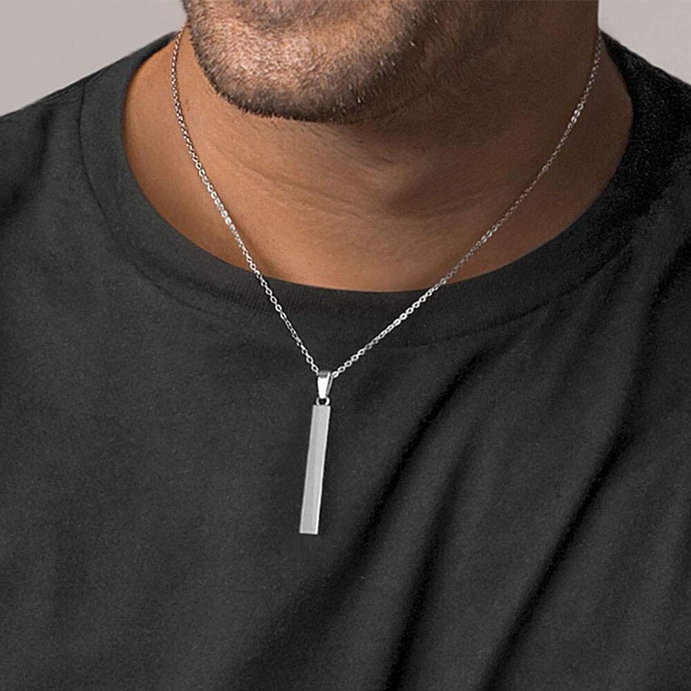 Vertical Bar Always in my heart Necklace Stainless Steel Pendant Necklace For Women/Men Anniversary