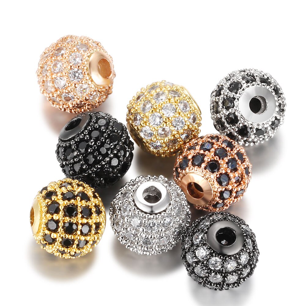 Available Separately / 8mm / 10mm Luxury Mini Pav AAA + Zircon European Gasket Beads, Round Charms For Bracelets And Jewelry