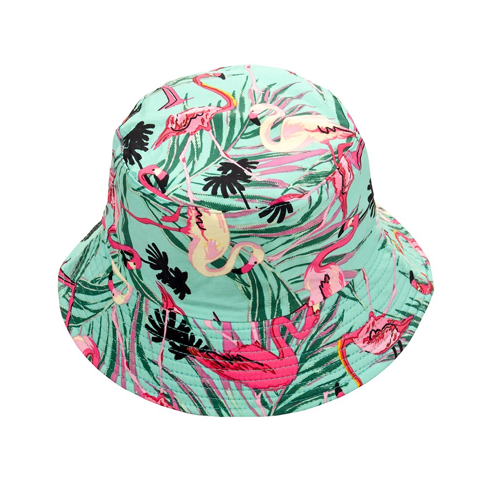Kokosnødtræ sommer flamingo dobbelt fritid fisker hat kvindelige blade rød kronet kran trykt alsidig skygge bassin hat: Sort