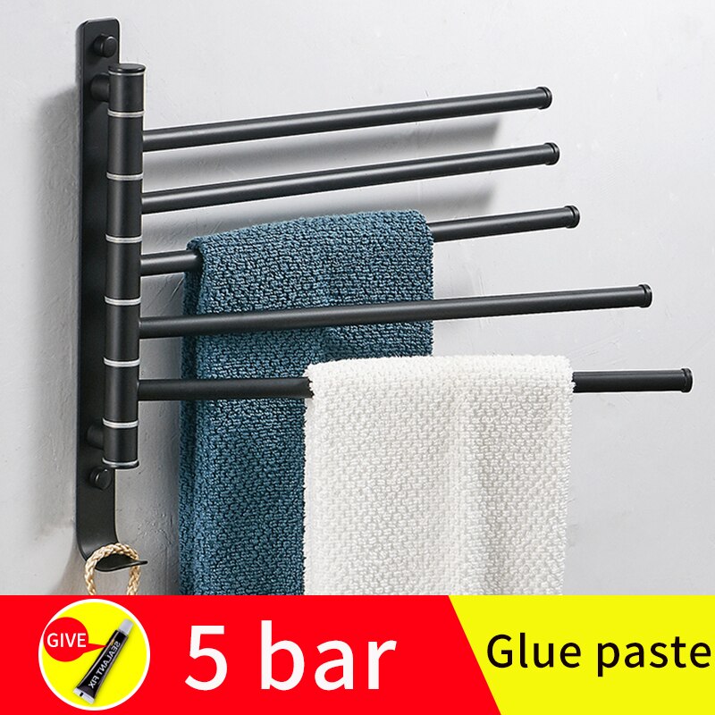 Bathroom rotating towel bar with hook stainless steel Towel rack wall mounted glue paste double towel cloakroom towel shelf: A-5bar(glue paste)