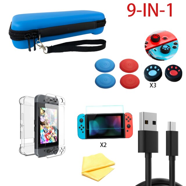 Voor Nintendo Switch Opbergtas Ns Console Joycon Game Accessoires Luxe Waterpoof Case Voor Nintedo Schakelaar: Blue 9 IN 1