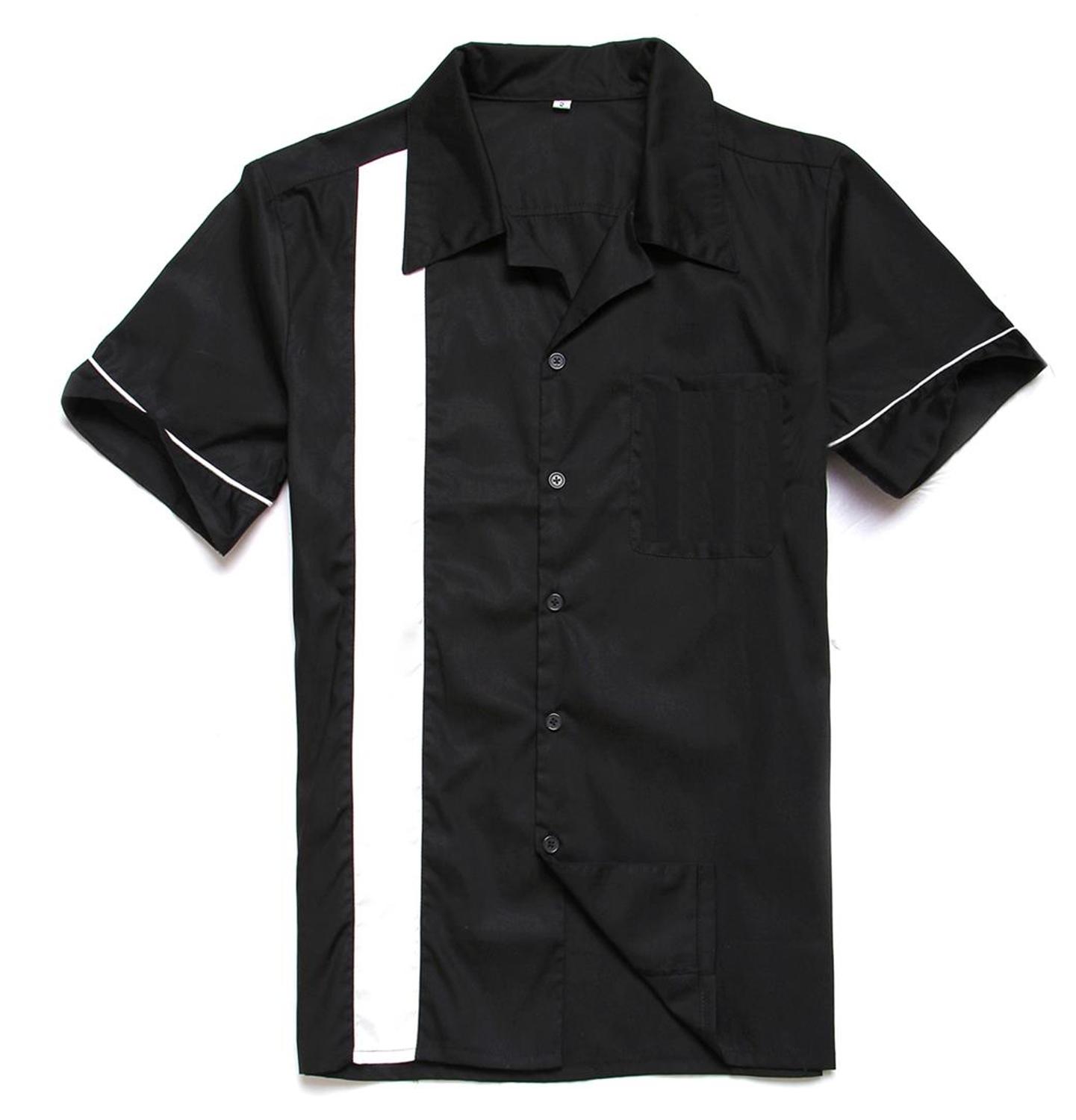 Herre svarte hvite skjorter korte ermer pluss størrelse hofte hopp punk stil fritidsskjorter merke menn fast avlet stripe streetwear: S