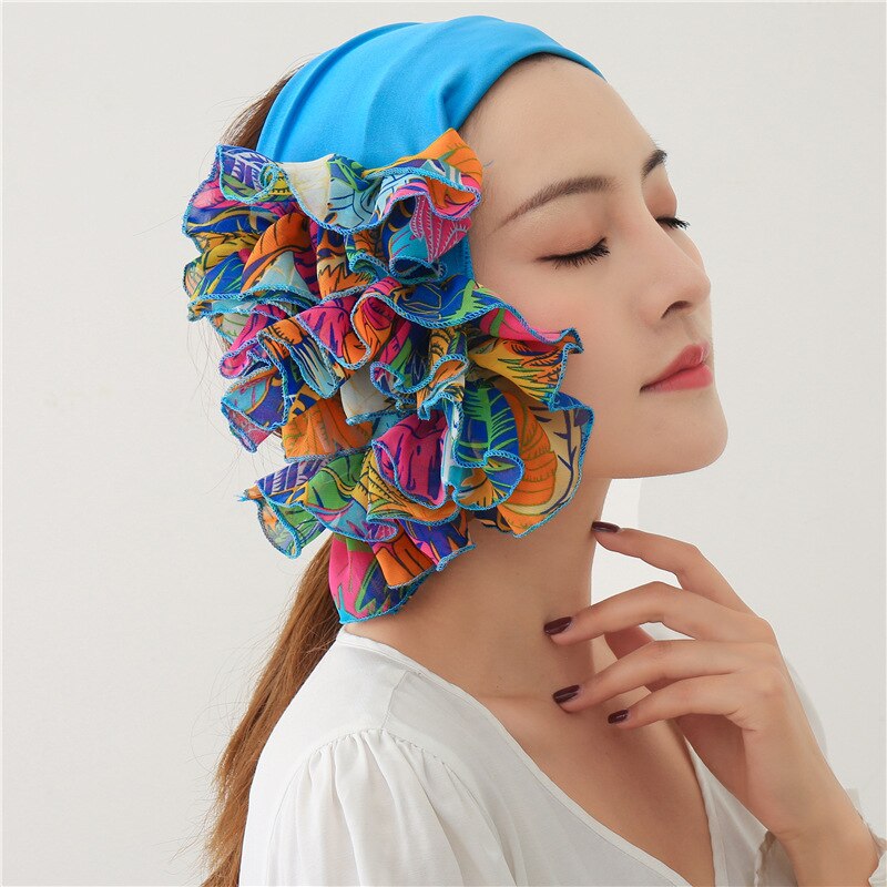 Floral Neck Ring Scarf Chiffon Collar Tie Women Muslim Hijab Hat Indian Turban Solid Lady Office Neckerchief Skinny Hair Scarves