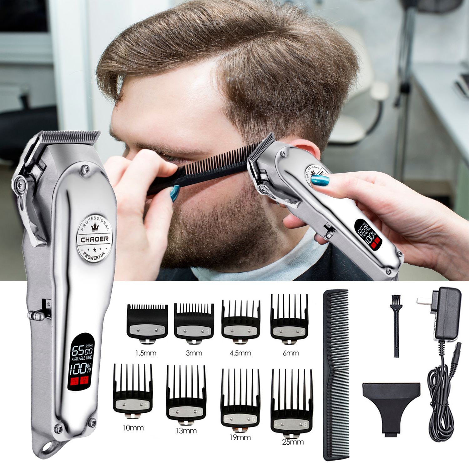 makina de corta cabelo profesional kapper Tondeuse trymer Trimmers Professionele Tondeuses Mannen Clippers Kapper Haar Snijmachine Voor Barbershop Lcd Tondeuse Alle Metalen: uk plug