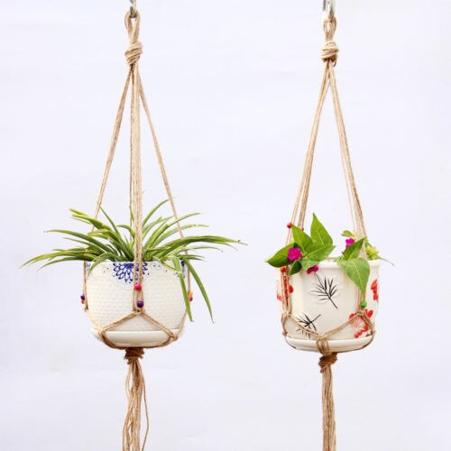 Hemp Rope Large Pot Holder Macrame Plant Hanger Hemp Rope Braided Hanging Planter Basket: A