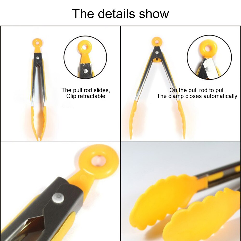 ABEDOE Stainless steel Silicone Kitchen Tongs BBQ Clip Salad Bread Cooking Food Serving Tongs Kitchen Tools Random Color