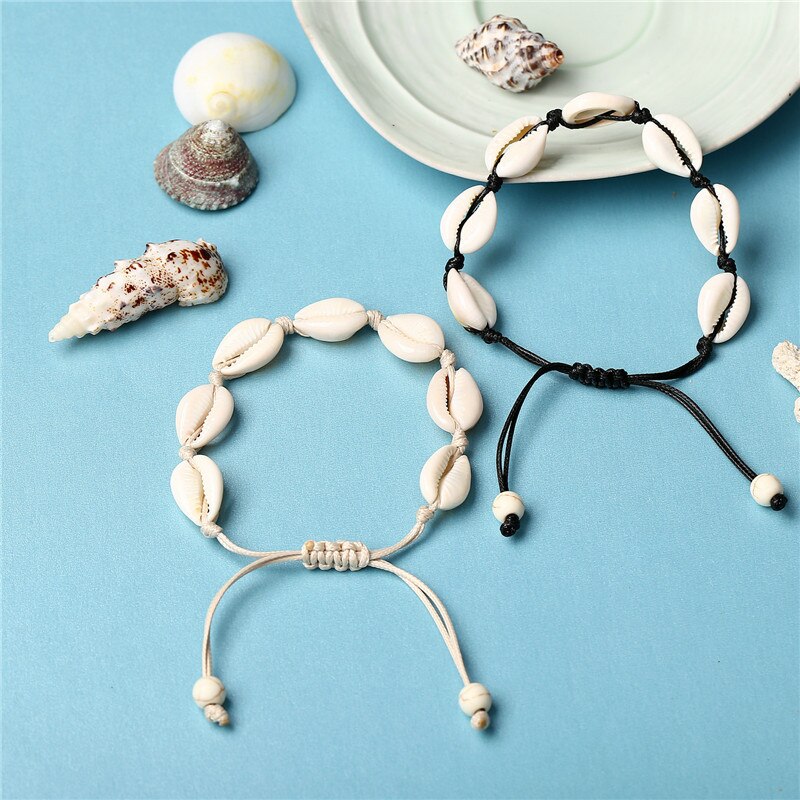 Bohemian Shell Anklets for Women Handmade Leather Woven Natural Shell Foot Jewelry Summer Beach Barefoot Bracelet ankle on Leg