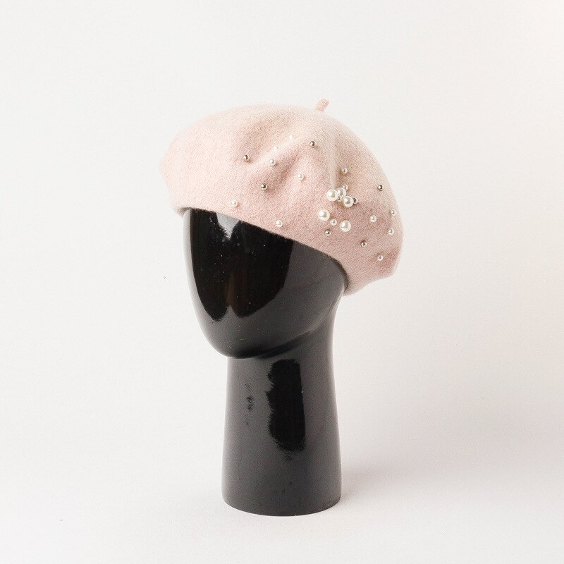 01912-HH0171 light pink wool pearl beautiful lady beret cap women leisure hat