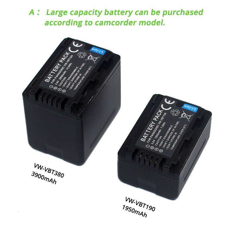 VW-VBT190 VW-VBY100 Batterij voor Panasonic HC-V110 V130 V160 V180 V210 V230 V250 V260 V380 V510 V520 V530 V550 V710 Camcorder