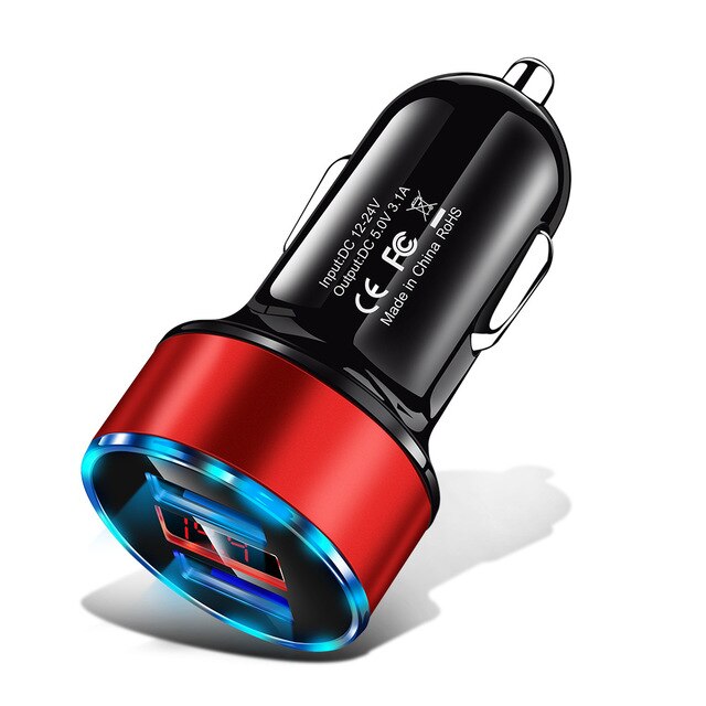 2 In 1 Car Charger Voor Iphone Samsung Huawei Dual Usb Auto Fast Charger Led Digitale Display Universele Mobiele Telefoon auto Adapter: Red