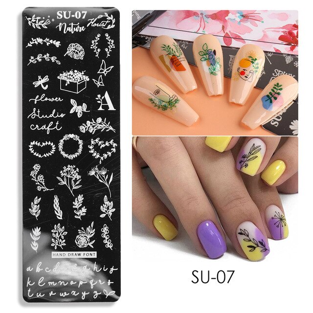 Butterfly Daisy Nail Stamping Plates Abstract People Face Image Stamp Templates French Nail Flower Lines Transfer Stencil KUI2.4: SU-07