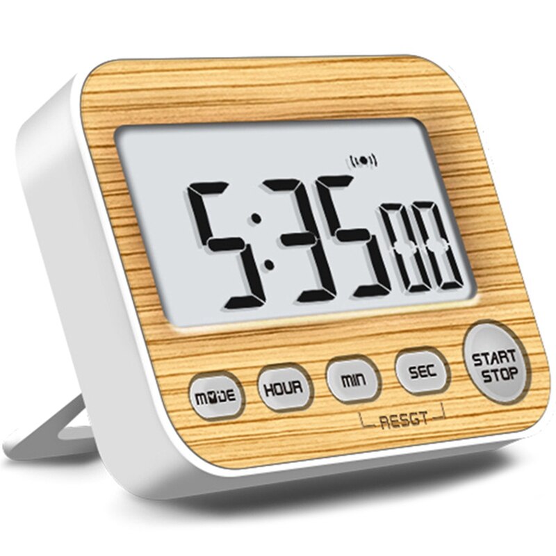 2 Pcs Digital Kitchen Timer Magnetic Countdown Stopwatch Timer, Wood Color & White